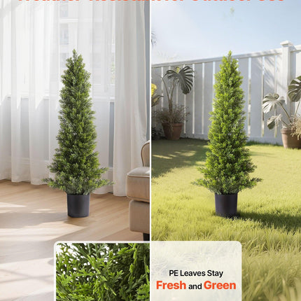 Artificial Topiary Cedar Trees, 2 Set 914mm Faux Pine Shrubs Plants, Fake Silk Tree Look Real, Easy Assembly for Decor Front Porch Outdoor Patio Garden Balcony Backyard Indoor Office.