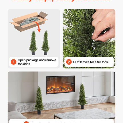 Artificial Topiary Cedar Trees, 2 Set 914mm Faux Pine Shrubs Plants, Fake Silk Tree Look Real, Easy Assembly for Decor Front Porch Outdoor Patio Garden Balcony Backyard Indoor Office.