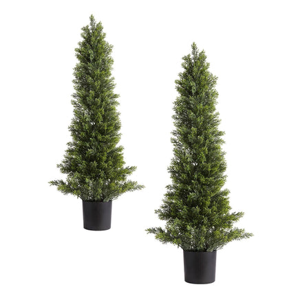 Artificial Topiary Cedar Trees, 2 Set 914mm Faux Pine Shrubs Plants, Fake Silk Tree Look Real, Easy Assembly for Decor Front Porch Outdoor Patio Garden Balcony Backyard Indoor Office.