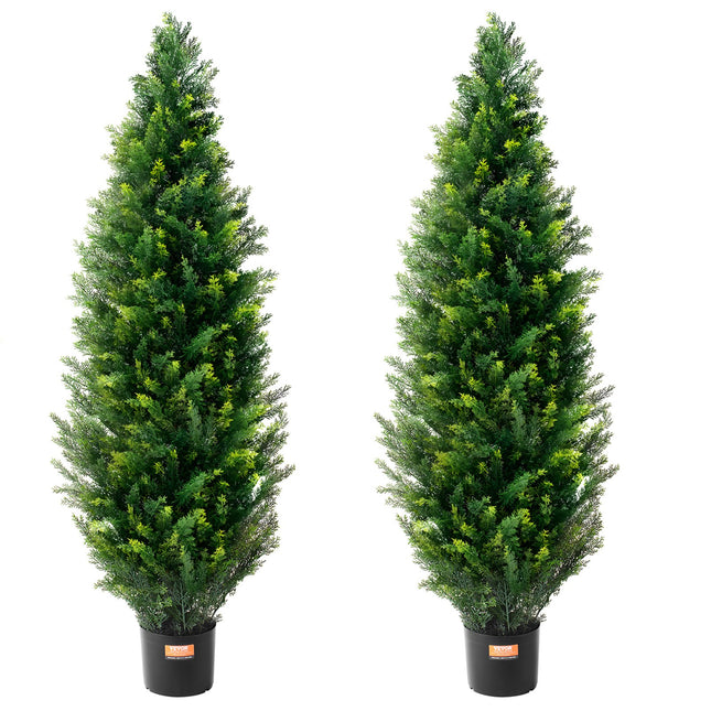 2 Pack 4' Artificial Cedar Topiary Tree Faux Plant UV Decor In/Outdoor.