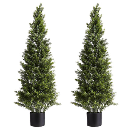 Artificial Topiary Cedar Trees, 2 Set 1219mm Faux Pine Shrubs Plants, Fake Silk Tree Look Real, Easy Assembly for Decor Front Porch Outdoor Patio Garden Balcony Backyard Indoor Office.