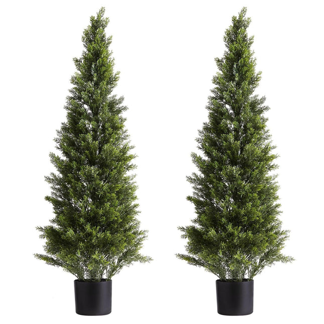 Artificial Topiary Cedar Trees, 2 Set 1219mm Faux Pine Shrubs Plants, Fake Silk Tree Look Real, Easy Assembly for Decor Front Porch Outdoor Patio Garden Balcony Backyard Indoor Office.
