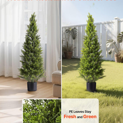 Artificial Topiary Cedar Trees, 2 Set 1219mm Faux Pine Shrubs Plants, Fake Silk Tree Look Real, Easy Assembly for Decor Front Porch Outdoor Patio Garden Balcony Backyard Indoor Office.