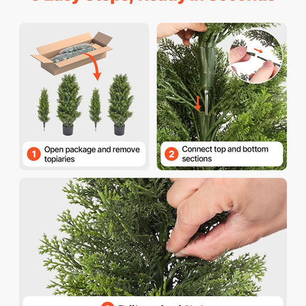 Artificial Topiary Cedar Trees, 2 Set 1219mm Faux Pine Shrubs Plants, Fake Silk Tree Look Real, Easy Assembly for Decor Front Porch Outdoor Patio Garden Balcony Backyard Indoor Office.