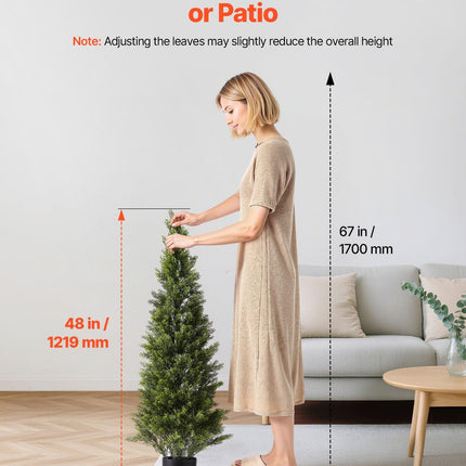 Artificial Topiary Cedar Trees, 2 Set 1219mm Faux Pine Shrubs Plants, Fake Silk Tree Look Real, Easy Assembly for Decor Front Porch Outdoor Patio Garden Balcony Backyard Indoor Office.