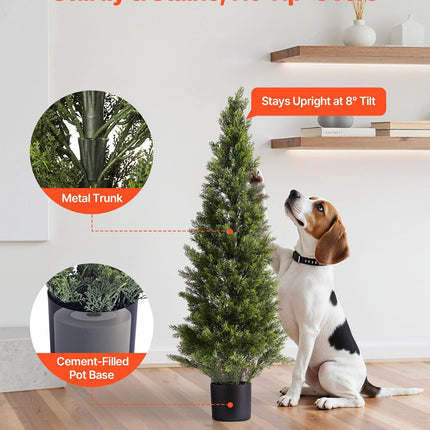 Artificial Topiary Cedar Trees, 2 Set 1219mm Faux Pine Shrubs Plants, Fake Silk Tree Look Real, Easy Assembly for Decor Front Porch Outdoor Patio Garden Balcony Backyard Indoor Office.