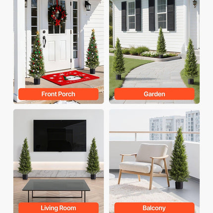 Artificial Topiary Cedar Trees, 2 Set 1219mm Faux Pine Shrubs Plants, Fake Silk Tree Look Real, Easy Assembly for Decor Front Porch Outdoor Patio Garden Balcony Backyard Indoor Office.