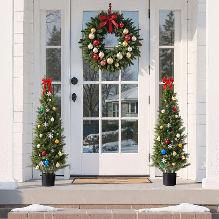 Artificial Topiary Cedar Trees, 2 Set 1219mm Faux Pine Shrubs Plants, Fake Silk Tree Look Real, Easy Assembly for Decor Front Porch Outdoor Patio Garden Balcony Backyard Indoor Office.