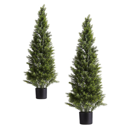 Artificial Topiary Cedar Trees, 2 Set 1219mm Faux Pine Shrubs Plants, Fake Silk Tree Look Real, Easy Assembly for Decor Front Porch Outdoor Patio Garden Balcony Backyard Indoor Office.