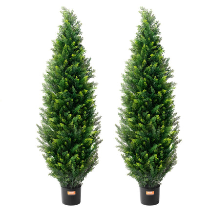 2 Pack 5' Artificial Cedar Topiary Tree Faux Plant UV Decor In/Outdoor.