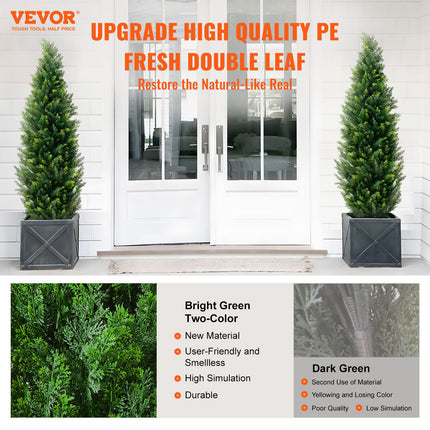 2 Pack 5' Artificial Cedar Topiary Tree Faux Plant UV Decor In/Outdoor.