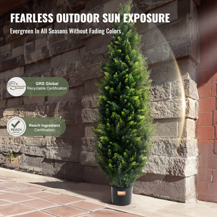 2 Pack 5' Artificial Cedar Topiary Tree Faux Plant UV Decor In/Outdoor.