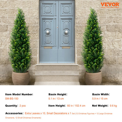 2 Pack 5' Artificial Cedar Topiary Tree Faux Plant UV Decor In/Outdoor.