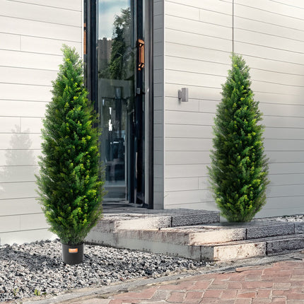 2 Pack 5' Artificial Cedar Topiary Tree Faux Plant UV Decor In/Outdoor.
