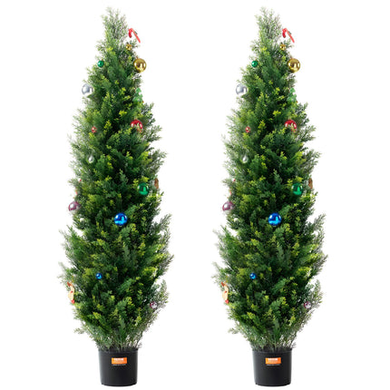 2 Pack 5' Artificial Cedar Topiary Tree Faux Plant UV Decor In/Outdoor.