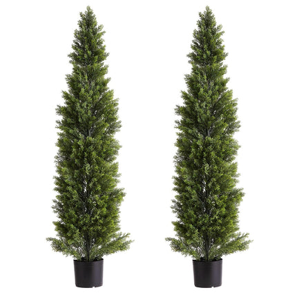 Artificial Topiary Cedar Trees, 2 Set 1524mm Faux Pine Shrubs Plants, Fake Silk Tree Look Real, Easy Assembly for Decor Front Porch Outdoor Patio Garden Balcony Backyard Indoor Office.