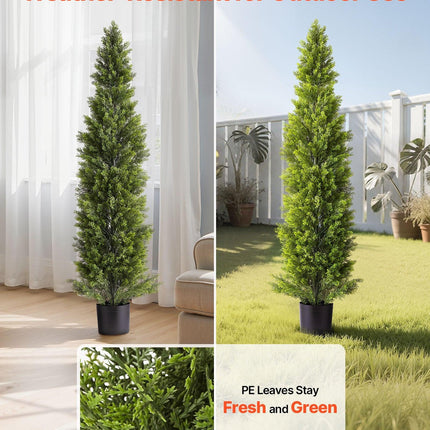 Artificial Topiary Cedar Trees, 2 Set 1524mm Faux Pine Shrubs Plants, Fake Silk Tree Look Real, Easy Assembly for Decor Front Porch Outdoor Patio Garden Balcony Backyard Indoor Office.