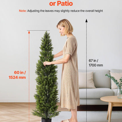 Artificial Topiary Cedar Trees, 2 Set 1524mm Faux Pine Shrubs Plants, Fake Silk Tree Look Real, Easy Assembly for Decor Front Porch Outdoor Patio Garden Balcony Backyard Indoor Office.