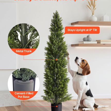 Artificial Topiary Cedar Trees, 2 Set 1524mm Faux Pine Shrubs Plants, Fake Silk Tree Look Real, Easy Assembly for Decor Front Porch Outdoor Patio Garden Balcony Backyard Indoor Office.