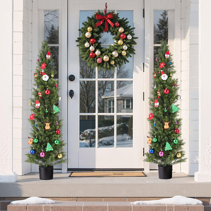 Artificial Topiary Cedar Trees, 2 Set 1524mm Faux Pine Shrubs Plants, Fake Silk Tree Look Real, Easy Assembly for Decor Front Porch Outdoor Patio Garden Balcony Backyard Indoor Office.
