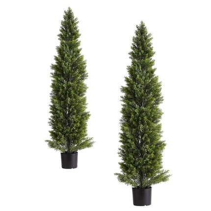 Artificial Topiary Cedar Trees, 2 Set 1524mm Faux Pine Shrubs Plants, Fake Silk Tree Look Real, Easy Assembly for Decor Front Porch Outdoor Patio Garden Balcony Backyard Indoor Office.