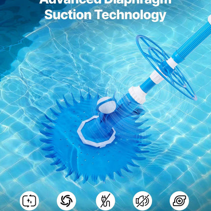 Suction Pool Cleaner, Automatic Pool Vacuum Cleaner, Suction Side Automatic Pool Cleaner, Suction Vacuum Pool Sweeper with 12 Hoses, for In-ground and Above-ground Pool Up to 609.6 x 1066.8 cm.