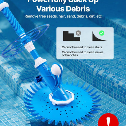 Suction Pool Cleaner, Automatic Pool Vacuum Cleaner, Suction Side Automatic Pool Cleaner, Suction Vacuum Pool Sweeper with 12 Hoses, for In-ground and Above-ground Pool Up to 609.6 x 1066.8 cm.