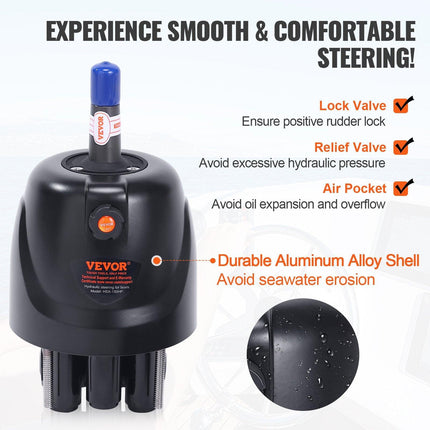 150HP Hydraulic Outboard Steering Kit Boat Marine System, Built-in Two-Way Lock Cylinder, 150HP Pump and High-Strength Nylon Hose for Single Station, Single-Engine use.