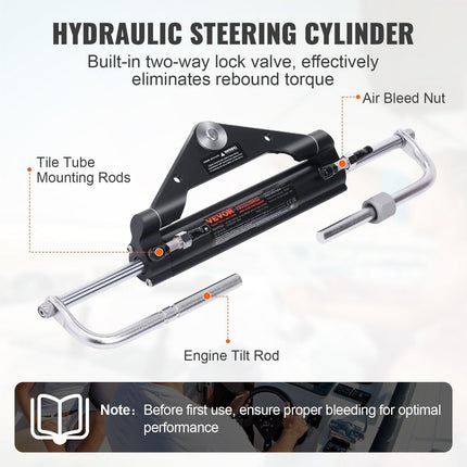 150HP Hydraulic Outboard Steering Kit Boat Marine System, Built-in Two-Way Lock Cylinder, 150HP Pump and High-Strength Nylon Hose for Single Station, Single-Engine use.