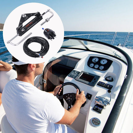 150HP Hydraulic Outboard Steering Kit Boat Marine System, Built-in Two-Way Lock Cylinder, 150HP Pump and High-Strength Nylon Hose for Single Station, Single-Engine use.