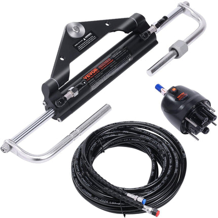 150HP Hydraulic Outboard Steering Kit Boat Marine System, Built-in Two-Way Lock Cylinder, 150HP Pump and High-Strength Nylon Hose for Single Station, Single-Engine use.