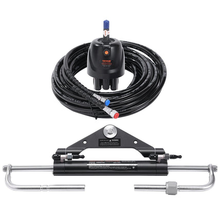 150HP Hydraulic Outboard Steering Kit Boat Marine System, Built-in Two-Way Lock Cylinder, 150HP Pump and High-Strength Nylon Hose for Single Station, Single-Engine use.