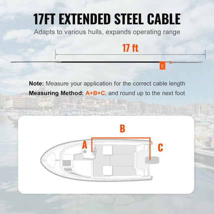 Boat Steering Cable, 17 Feet Outboard Marine Rotary Steering Cable, 1/2 Ton High Tensile Strength, Steel Steering Wheel Cable Compatible with Most Single-Station Outboard Steering Systems.