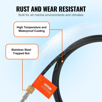 Boat Steering Cable, 17 Feet Outboard Marine Rotary Steering Cable, 1/2 Ton High Tensile Strength, Steel Steering Wheel Cable Compatible with Most Single-Station Outboard Steering Systems.
