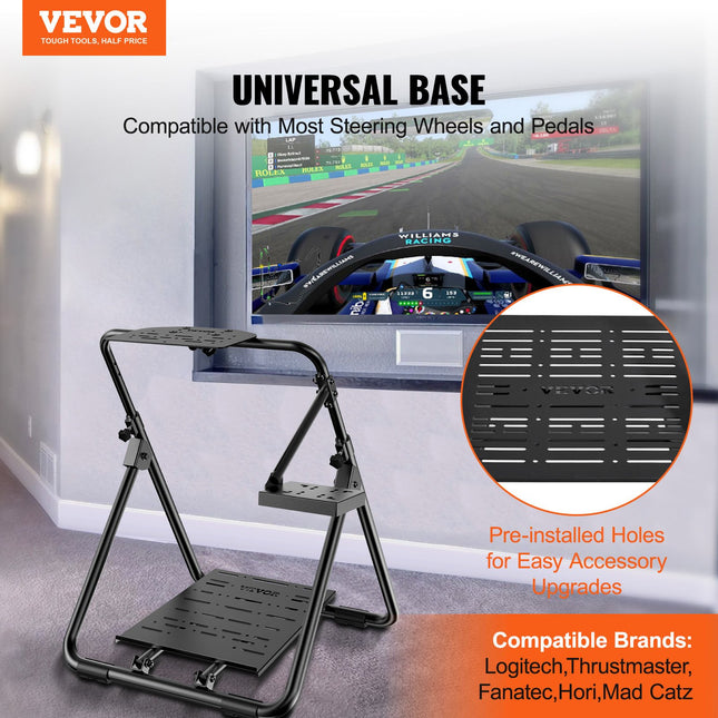 Foldable Racing Steering Wheel Stand, Height Adjustable Universal Base Compatible with Logitech & Thrustmaster Racing Wheel and Pedal, Heavy-duty Frame Standard GT/Formula Seating Portable.