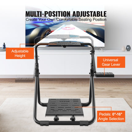 Foldable Racing Steering Wheel Stand, Height Adjustable Universal Base Compatible with Logitech & Thrustmaster Racing Wheel and Pedal, Heavy-duty Frame Standard GT/Formula Seating Portable.