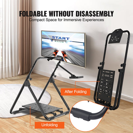 Foldable Racing Steering Wheel Stand, Height Adjustable Universal Base Compatible with Logitech & Thrustmaster Racing Wheel and Pedal, Heavy-duty Frame Standard GT/Formula Seating Portable.