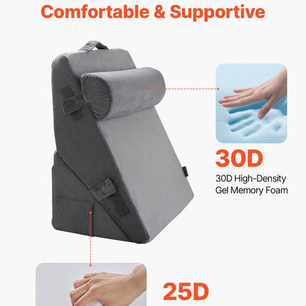 Bed Wedge Pillow for Sleeping, 3 Pcs Adjustable Orthopedic Bed Wedge Set, with Washable Cover & Foam Support, Post Surgery Pillow for Acid Reflux, Back Pain, Snoring Relief & GERD, Dark Grey.
