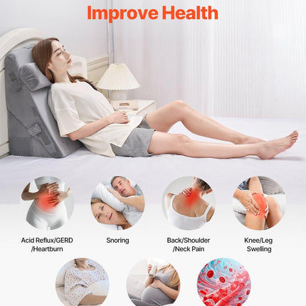 Bed Wedge Pillow for Sleeping, 3 Pcs Adjustable Orthopedic Bed Wedge Set, with Washable Cover & Foam Support, Post Surgery Pillow for Acid Reflux, Back Pain, Snoring Relief & GERD, Dark Grey.