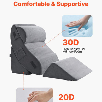 Wedge Pillow for Sleeping, 4 Pcs Adjustable Orthopedic Bed Wedge Set, Support Leg Neck Shoulder, Post Surgery Pillow for Back Pain, Acid Reflux, Snoring Relief, Sitting up in Bed, Dark Grey.