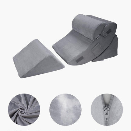 Wedge Pillow for Sleeping, 4 Pcs Adjustable Orthopedic Bed Wedge Set, Support Leg Neck Shoulder, Post Surgery Pillow for Back Pain, Acid Reflux, Snoring Relief, Sitting up in Bed, Dark Grey.