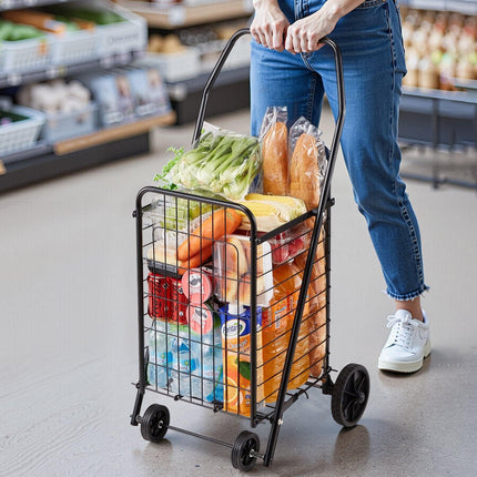 Shopping Cart, Folding Grocery Utility Cart with Swivel Wheels, 40.8 kg Large Load Capacity, Heavy Duty Rolling Laundry Basket Butler for Laundry, Shopping, Camping, Grocery, Luggage, Black.