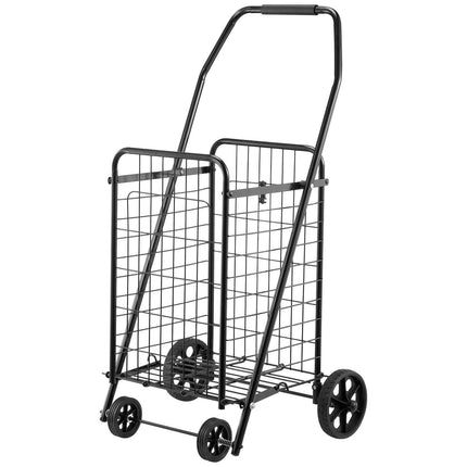 Shopping Cart, Folding Grocery Utility Cart with Swivel Wheels, 40.8 kg Large Load Capacity, Heavy Duty Rolling Laundry Basket Butler for Laundry, Shopping, Camping, Grocery, Luggage, Black.