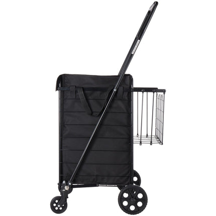 Shopping Cart, Folding Grocery Utility Cart with Dual Baskets, Waterproof Liner & Wheels, 45 KG Large Load Capacity, Heavy Duty Laundry Basket for Laundry, Shopping, Camping, Grocery, Luggage.