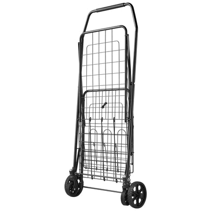 Shopping Cart, Folding Grocery Utility Cart with Dual Baskets, Waterproof Liner & Wheels, 45 KG Large Load Capacity, Heavy Duty Laundry Basket for Laundry, Shopping, Camping, Grocery, Luggage.