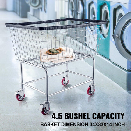 Wire Laundry Cart Wire Laundry Basket 4.5 Bushel Heavy Duty w/ 5'' Wheels.