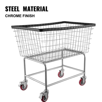 Wire Laundry Cart Wire Laundry Basket 4.5 Bushel Heavy Duty w/ 5'' Wheels.
