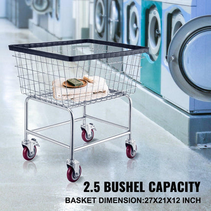 Wire Laundry Cart Wire Laundry Basket 2.8 Bushel Heavy Duty w/ 4'' Wheels.