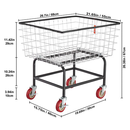 Wire Laundry Cart Wire Laundry Basket 2.8 Bushel Heavy Duty w/ 4'' Wheels.
