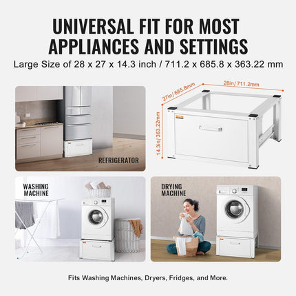Laundry Pedestal 686mmmW x 366mmH, Washer And Dryer Base Stand Platform Universal Fit 299kg Capacity, Heavy Duty Multi-Functional Base for Washing Machine with Drawer & Rich Accessories.